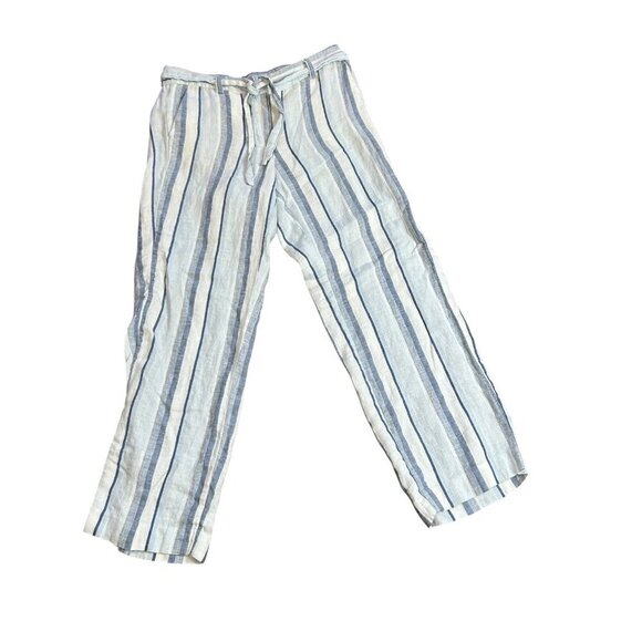 Talbots Coastal Blue White Stripe Linen Wide Leg Pants Size 6 Petite - Picture 2 of 10